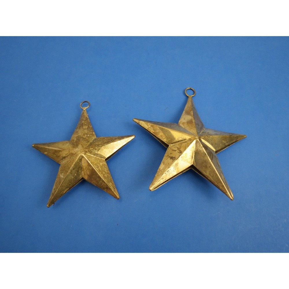 Vintage Made in India Metal Star Ornaments Set of 2 Gold Tone Brass Style